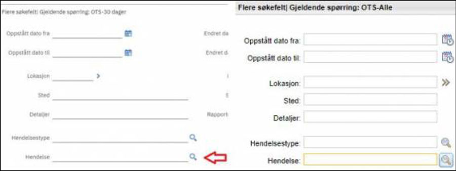 Trykk på forstørrelsesglasset for feltet Hendelse