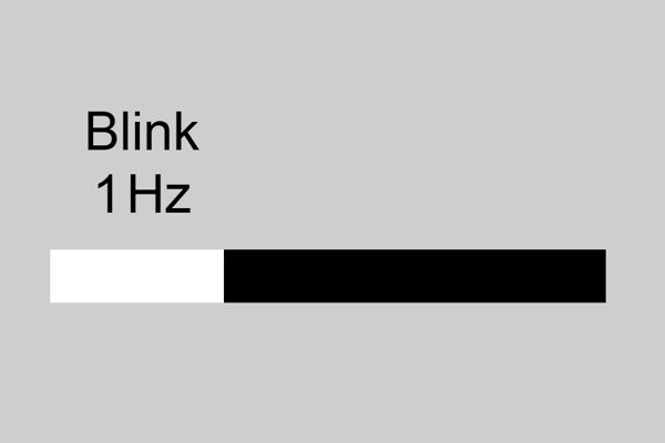 Hvit og sort horisontal strek med tekst Blink 1 Hz