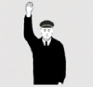 Person i uniform holder opp armen
