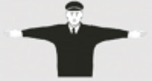 Person i uniform med utstrakte armer