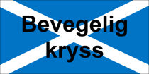 Blått skilt med hvitt kryss og eventuelt teksten «Bevegelig kryss»