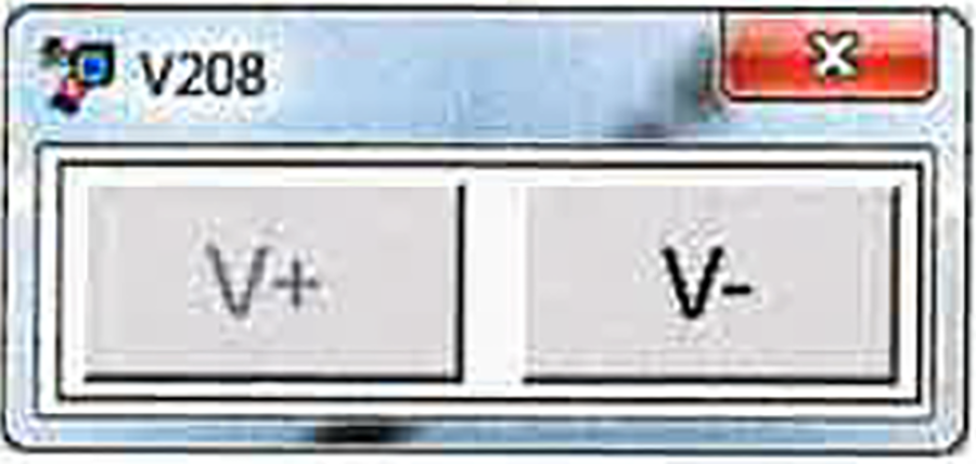 Knapper merket V+ og V–
